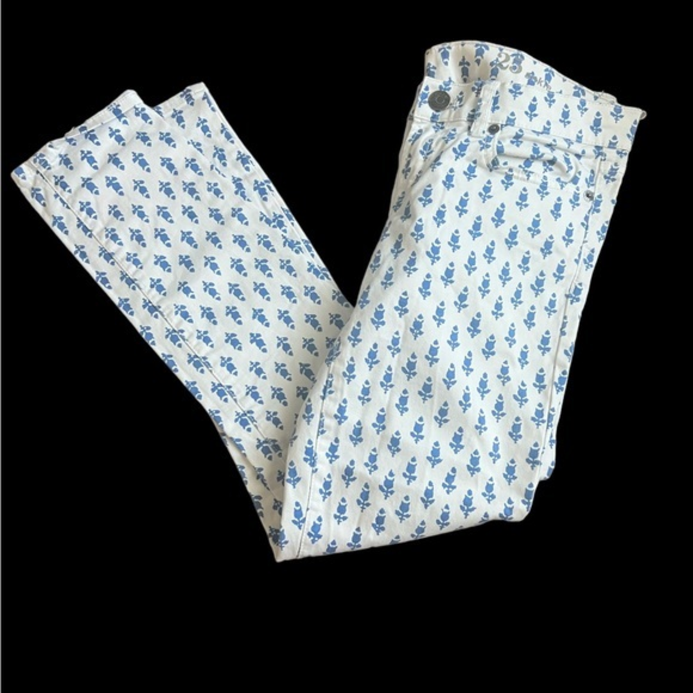 J. Crew White‎ Blue Floral Toothpick Ankle Jeans 25